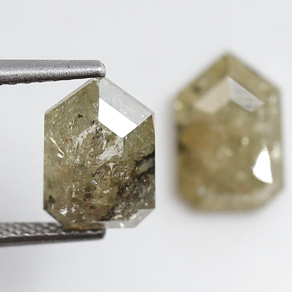 Bullet Cut Rustic Diamond Pair 3.06 Carat, Yellowish Gray Geometric Loose Diamonds 9.30x6.40 mm for Earrings or Custom Jewelry