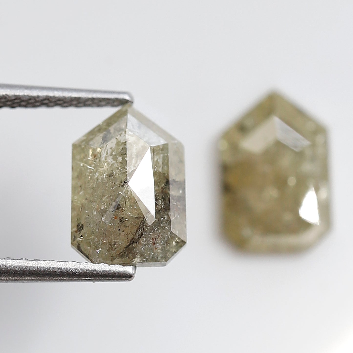 Bullet Cut Rustic Diamond Pair 3.06 Carat, Yellowish Gray Geometric Loose Diamonds 9.30x6.40 mm for Earrings or Custom Jewelry