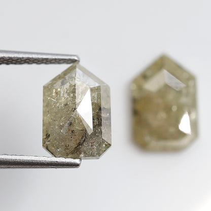 Bullet Cut Rustic Diamond Pair 3.06 Carat, Yellowish Gray Geometric Loose Diamonds 9.30x6.40 mm for Earrings or Custom Jewelry