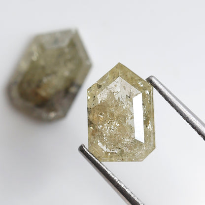 Bullet Cut Rustic Diamond Pair 3.06 Carat, Yellowish Gray Geometric Loose Diamonds 9.30x6.40 mm for Earrings or Custom Jewelry