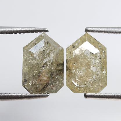 Bullet Cut Rustic Diamond Pair 3.06 Carat, Yellowish Gray Geometric Loose Diamonds 9.30x6.40 mm for Earrings or Custom Jewelry
