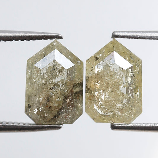 Bullet Cut Rustic Diamond Pair 3.06 Carat, Yellowish Gray Geometric Loose Diamonds 9.30x6.40 mm for Earrings or Custom Jewelry