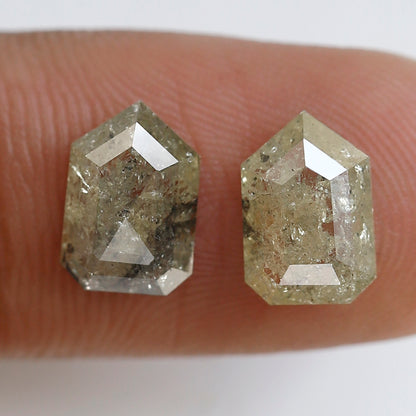 Bullet Cut Rustic Diamond Pair 3.06 Carat, Yellowish Gray Geometric Loose Diamonds 9.30x6.40 mm for Earrings or Custom Jewelry