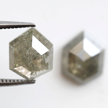 3.73 Ct Natural Grayish Geometric Diamonds Pair, Rustic Loose Earth Mined Diamonds for Pendant or Custom Jewelry Design