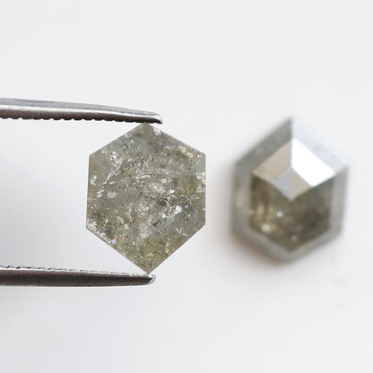 3.73 Ct Natural Grayish Geometric Diamonds Pair, Rustic Loose Earth Mined Diamonds for Pendant or Custom Jewelry Design