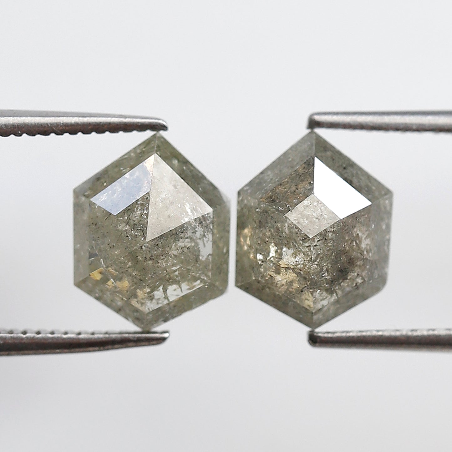 3.73 Ct Natural Grayish Geometric Diamonds Pair, Rustic Loose Earth Mined Diamonds for Pendant or Custom Jewelry Design