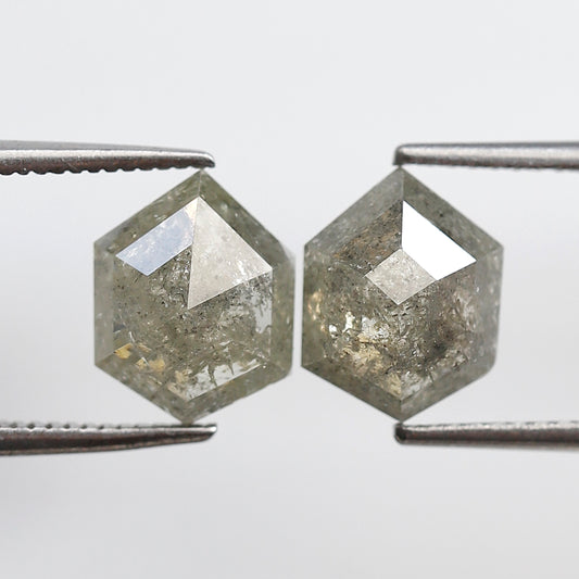 3.73 Ct Natural Grayish Geometric Diamonds Pair, Rustic Loose Earth Mined Diamonds for Pendant or Custom Jewelry Design