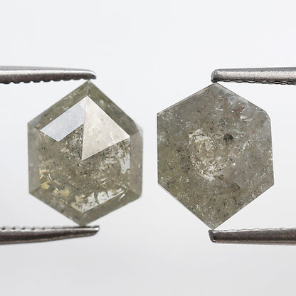 3.73 Ct Natural Grayish Geometric Diamonds Pair, Rustic Loose Earth Mined Diamonds for Pendant or Custom Jewelry Design