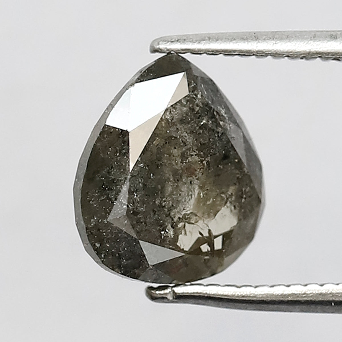 Pear Cut 2.65 Carat Salt & Pepper Diamond | Greenish Gray Black Natural Diamond | 9mm Loose Gem for Proposal Ring