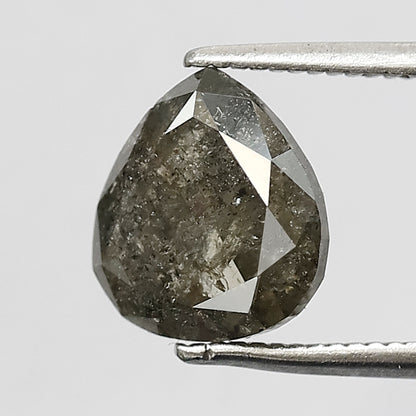 Pear Cut 2.65 Carat Salt & Pepper Diamond | Greenish Gray Black Natural Diamond | 9mm Loose Gem for Proposal Ring