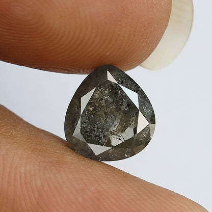 Pear Cut 2.65 Carat Salt & Pepper Diamond | Greenish Gray Black Natural Diamond | 9mm Loose Gem for Proposal Ring