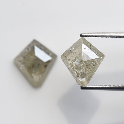 2.92 Ct Natural Gray Black Diamonds Pair, Kite Shape Rustic Loose Diamonds, Ethical Stones for Stud Earrings