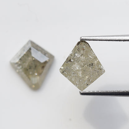 2.92 Ct Natural Gray Black Diamonds Pair, Kite Shape Rustic Loose Diamonds, Ethical Stones for Stud Earrings