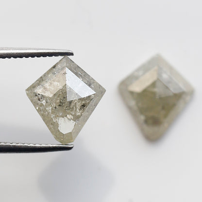 2.92 Ct Natural Gray Black Diamonds Pair, Kite Shape Rustic Loose Diamonds, Ethical Stones for Stud Earrings
