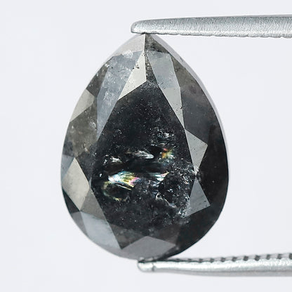 5.79 CT Large Pear Shape Natural Loose Diamond, 12.90 mm Gray Black Earth Mined Salt and Pepper Diamond