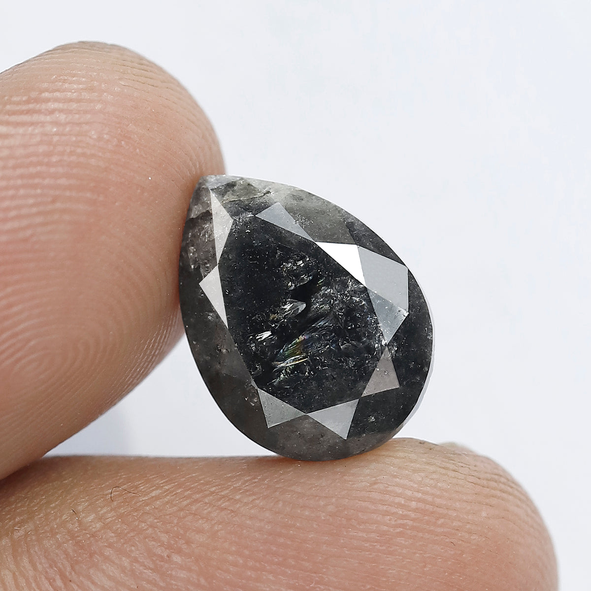 5.79 CT Large Pear Shape Natural Loose Diamond, 12.90 mm Gray Black Earth Mined Salt and Pepper Diamond