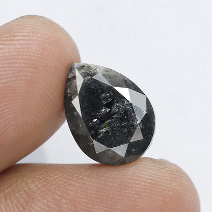 5.79 CT Large Pear Shape Natural Loose Diamond, 12.90 mm Gray Black Earth Mined Salt and Pepper Diamond