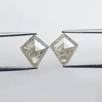 2.92 Ct Natural Gray Black Diamonds Pair, Kite Shape Rustic Loose Diamonds, Ethical Stones for Stud Earrings