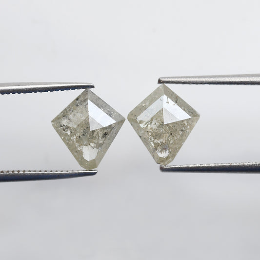 2.92 Ct Natural Gray Black Diamonds Pair, Kite Shape Rustic Loose Diamonds, Ethical Stones for Stud Earrings