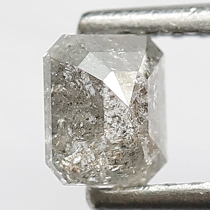 0.48 CT Emerald Shape Diamond 4.60 MM Grey Black Color Loose Natural Salt and Pepper Diamond Custom Engagement Ring