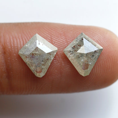 2.92 Ct Natural Gray Black Diamonds Pair, Kite Shape Rustic Loose Diamonds, Ethical Stones for Stud Earrings