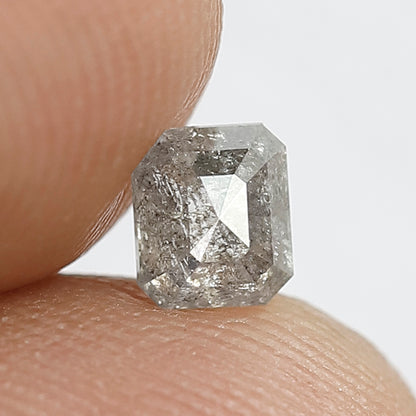0.48 CT Emerald Shape Diamond 4.60 MM Grey Black Color Loose Natural Salt and Pepper Diamond Custom Engagement Ring