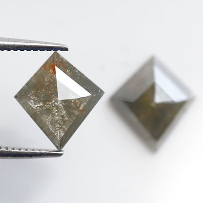 Gray Black Rustic Diamond Pair 2.43 Ct, Kite Shape Natural Loose Diamonds, Ethical Gems for Custom Stud Earrings