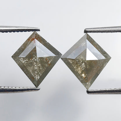 Gray Black Rustic Diamond Pair 2.43 Ct, Kite Shape Natural Loose Diamonds, Ethical Gems for Custom Stud Earrings
