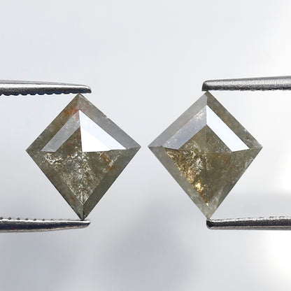 Gray Black Rustic Diamond Pair 2.43 Ct, Kite Shape Natural Loose Diamonds, Ethical Gems for Custom Stud Earrings