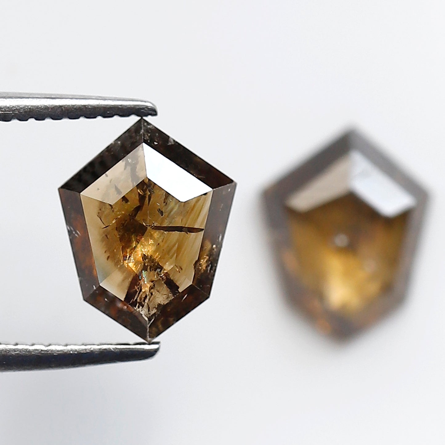 2.15 CT Shield Shape Champagne Diamond Pair, Natural Loose Rustic Diamonds, Ethical Earth Mined Stones for Custom Jewelry