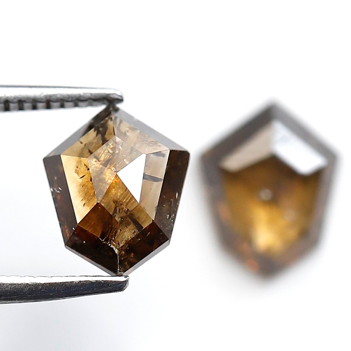 2.15 CT Shield Shape Champagne Diamond Pair, Natural Loose Rustic Diamonds, Ethical Earth Mined Stones for Custom Jewelry