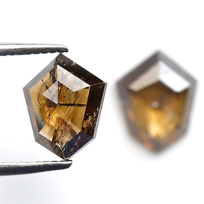 2.15 CT Shield Shape Champagne Diamond Pair, Natural Loose Rustic Diamonds, Ethical Earth Mined Stones for Custom Jewelry