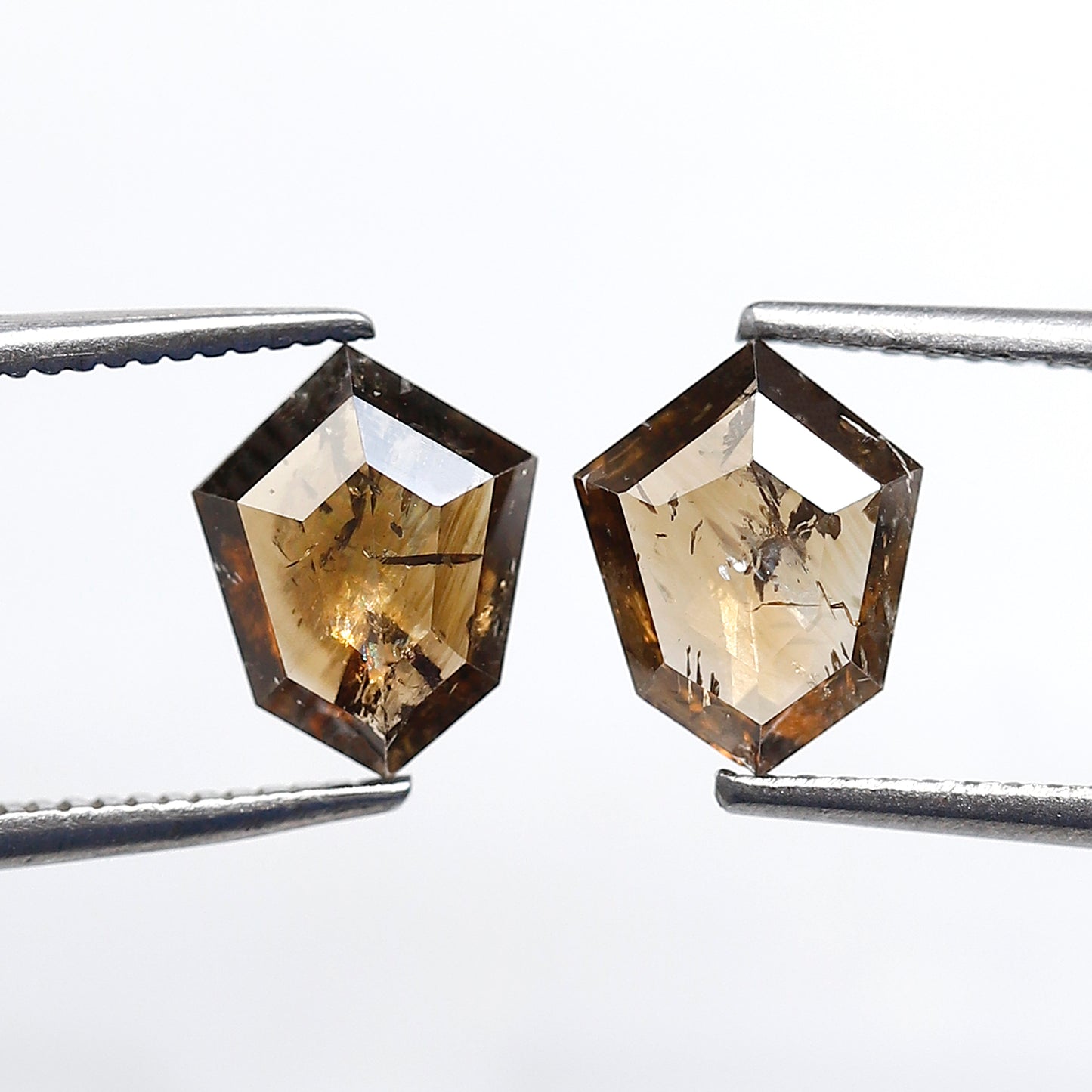 2.15 CT Shield Shape Champagne Diamond Pair, Natural Loose Rustic Diamonds, Ethical Earth Mined Stones for Custom Jewelry
