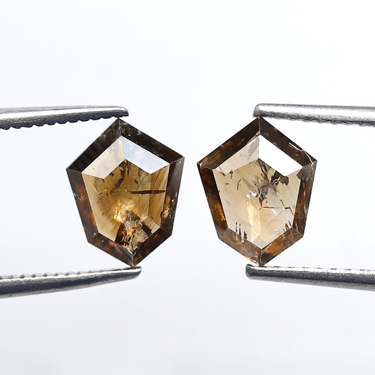 2.15 CT Shield Shape Champagne Diamond Pair, Natural Loose Rustic Diamonds, Ethical Earth Mined Stones for Custom Jewelry