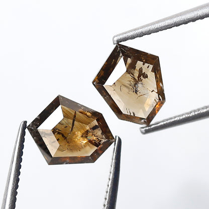 2.15 CT Shield Shape Champagne Diamond Pair, Natural Loose Rustic Diamonds, Ethical Earth Mined Stones for Custom Jewelry