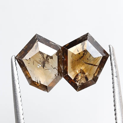 2.15 CT Shield Shape Champagne Diamond Pair, Natural Loose Rustic Diamonds, Ethical Earth Mined Stones for Custom Jewelry