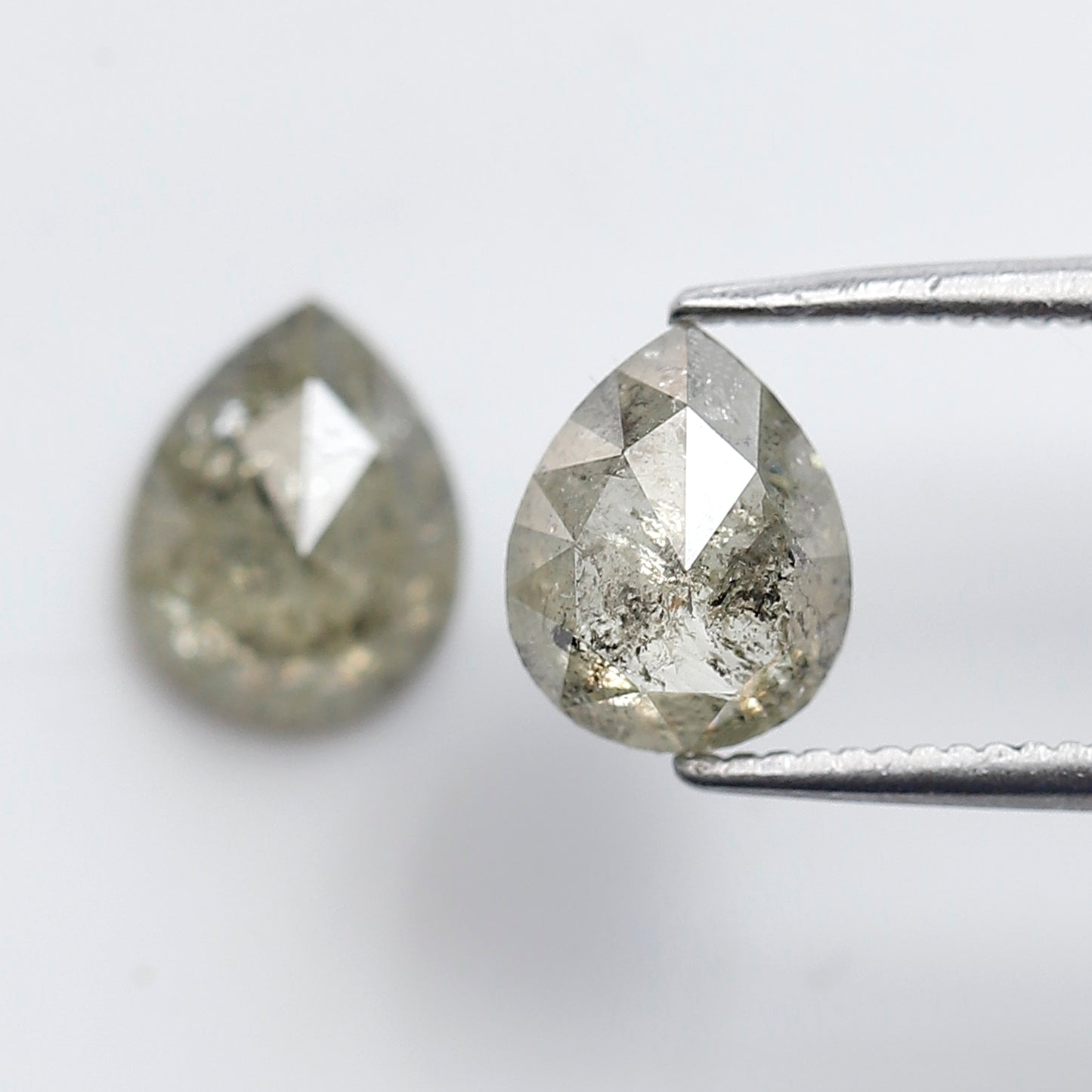 2.04 CT Light Greenish Gray Pear Diamond Pair, Natural Loose Rustic Diamonds, Conflict Free Earth Mined Stones for Earrings