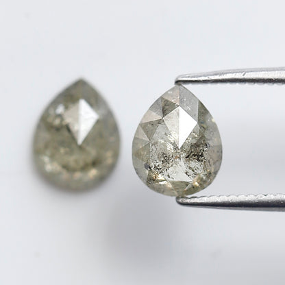 2.04 CT Light Greenish Gray Pear Diamond Pair, Natural Loose Rustic Diamonds, Conflict Free Earth Mined Stones for Earrings