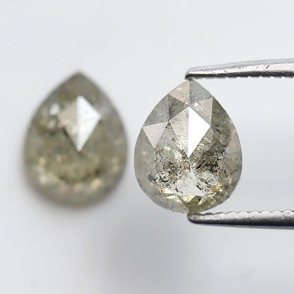 2.04 CT Light Greenish Gray Pear Diamond Pair, Natural Loose Rustic Diamonds, Conflict Free Earth Mined Stones for Earrings