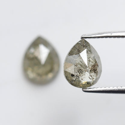 2.04 CT Light Greenish Gray Pear Diamond Pair, Natural Loose Rustic Diamonds, Conflict Free Earth Mined Stones for Earrings