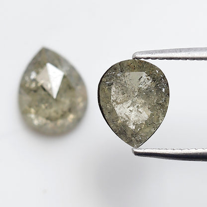 2.04 CT Light Greenish Gray Pear Diamond Pair, Natural Loose Rustic Diamonds, Conflict Free Earth Mined Stones for Earrings