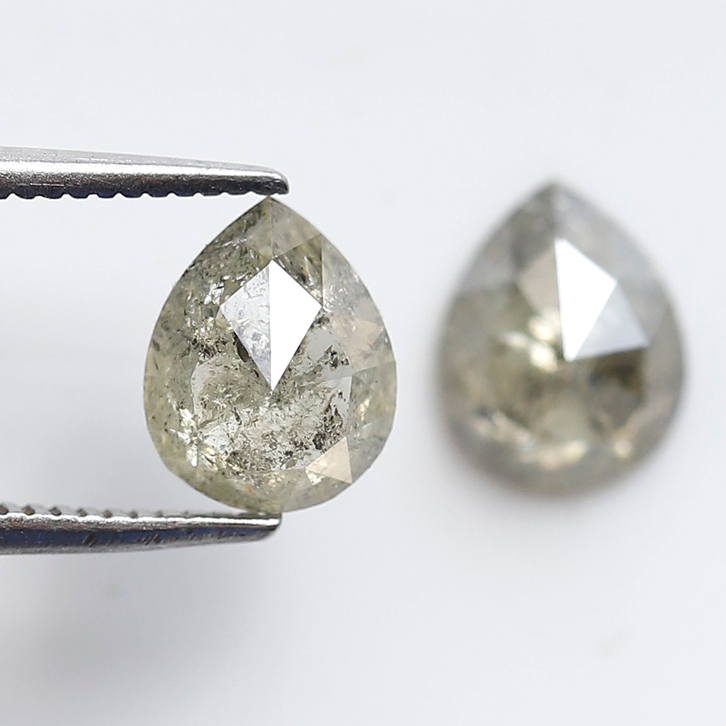 2.04 CT Light Greenish Gray Pear Diamond Pair, Natural Loose Rustic Diamonds, Conflict Free Earth Mined Stones for Earrings