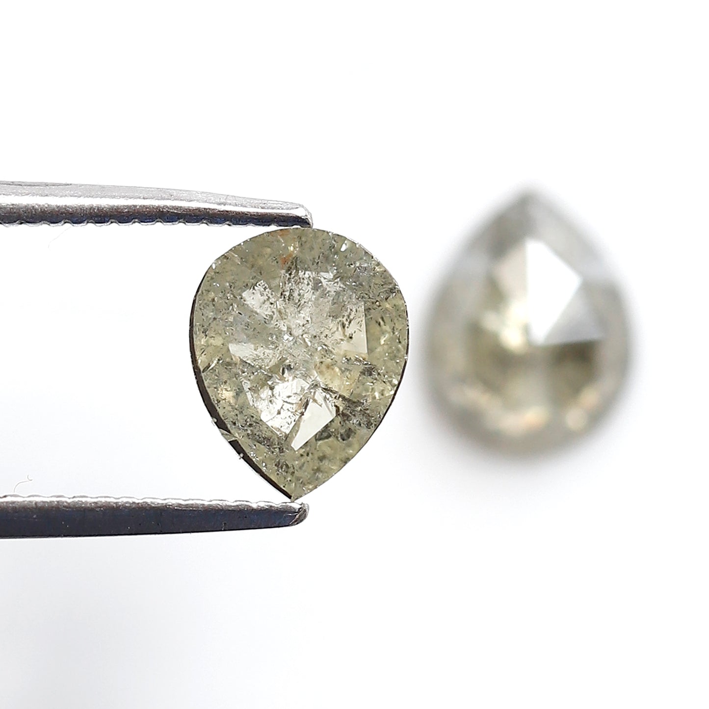 2.04 CT Light Greenish Gray Pear Diamond Pair, Natural Loose Rustic Diamonds, Conflict Free Earth Mined Stones for Earrings