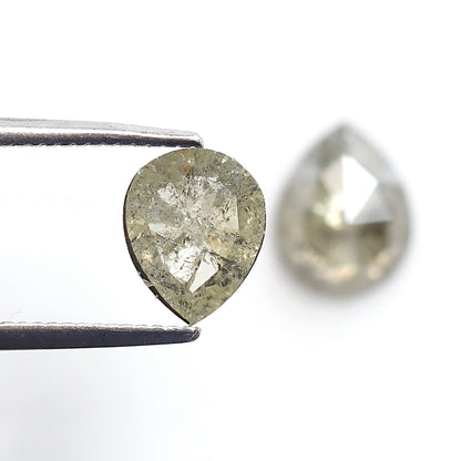 2.04 CT Light Greenish Gray Pear Diamond Pair, Natural Loose Rustic Diamonds, Conflict Free Earth Mined Stones for Earrings