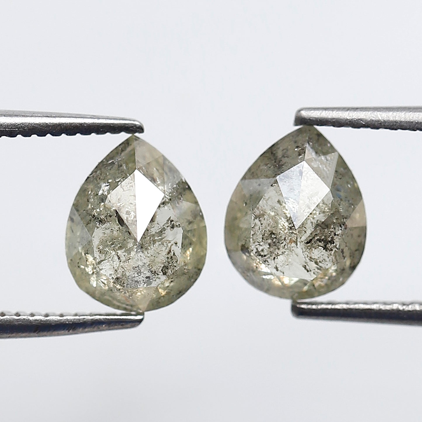 2.04 CT Light Greenish Gray Pear Diamond Pair, Natural Loose Rustic Diamonds, Conflict Free Earth Mined Stones for Earrings