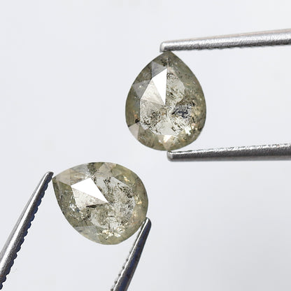 2.04 CT Light Greenish Gray Pear Diamond Pair, Natural Loose Rustic Diamonds, Conflict Free Earth Mined Stones for Earrings