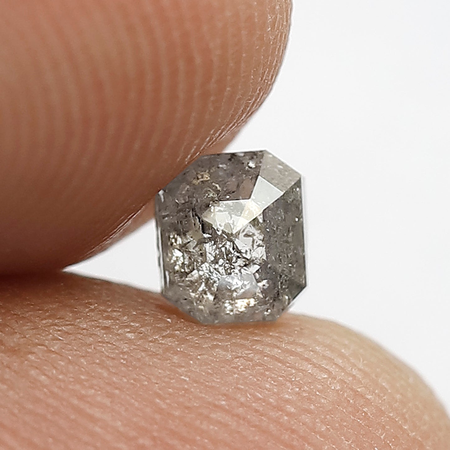 0.46 CT Emerald Shape Diamond Grey Black Color Diamond 4.6 MM Natural Salt And Pepper Diamond for Custom Design Ring