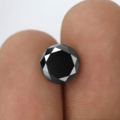 2.98 Ct Round Brilliant cut Black Diamond | Natural Treated Earth Mined Loose Diamond | 8.50 mm for Engagement Ring