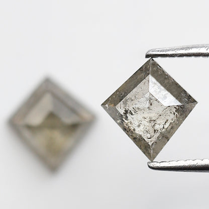 Translucent Kite Shape Gray Black Diamond Pair 1.70 CT, Natural Loose Rustic Diamonds, 7.80 mm Stones for Custom Pendant Jewelry