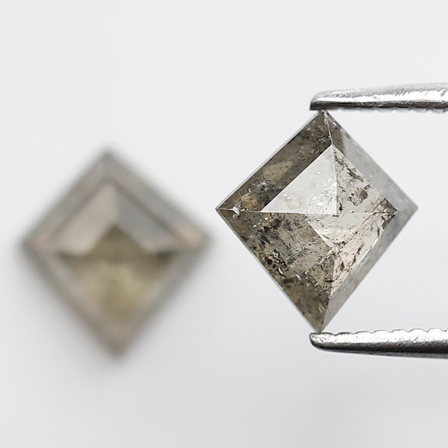 Translucent Kite Shape Gray Black Diamond Pair 1.70 CT, Natural Loose Rustic Diamonds, 7.80 mm Stones for Custom Pendant Jewelry